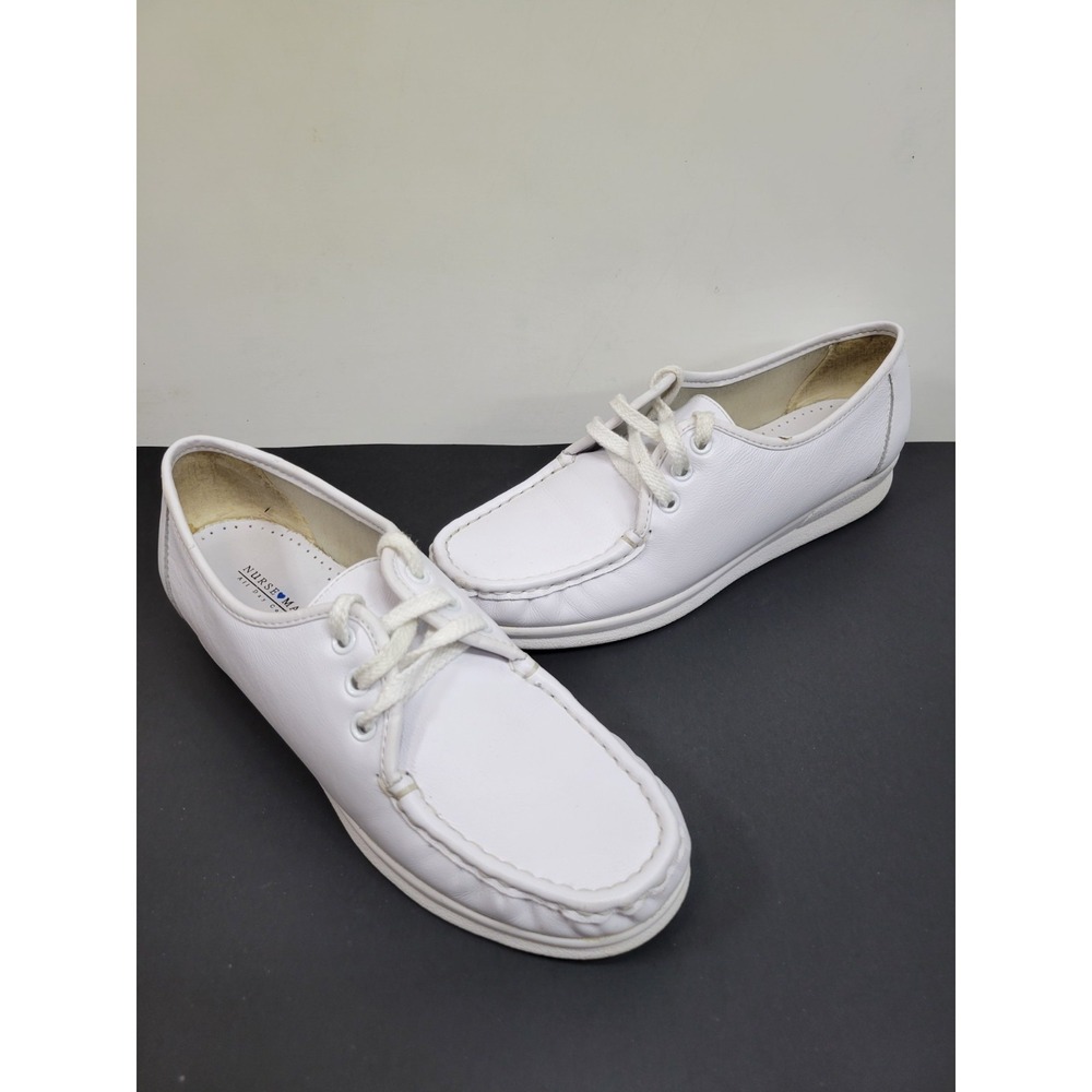 Nurse Mates Anni Lo Womens 10M White Leather Lace Up Nursing Work Shoes 204214